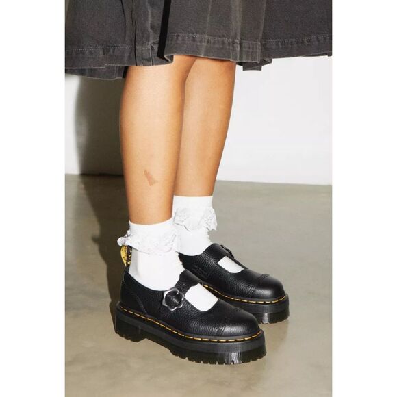 DR MARTENS ADDINA FLOWER BUCKLE black leather platform shoes women's 8 new - Picture 6 of 6